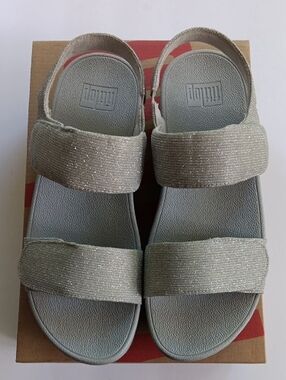 FitFlop Lulu Adjustable Shimmerlux Back-Strap Sandals Silver 9 NWOB